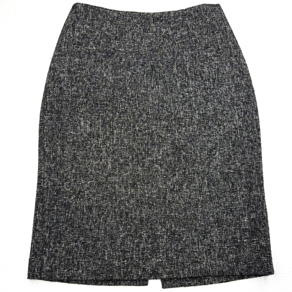 Banana Republic Wool Tweed Pencil Skirt Womens 8 Black White Boucle Lined Midi